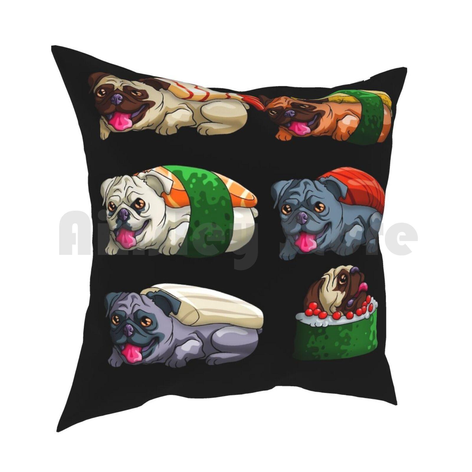 Sushi Pug Funny Pugs Sushi Anime Kawaii Pillow Case Printed Home Soft Throw Pillow Sushi Food Japan Japanese Cute Funny 30x30cm 12x12in