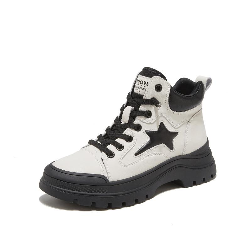 Spring Autumn Genuine Leather Shoes Women Ankle Boots Fashion Brand Ladies Shoes Single Botas Thick Sole 4.5cm