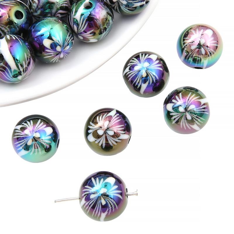Acrylic Beads Fantasy Color Plated Pattern Ball Charms for DIY Necklace Bracelet Earring Jewelry Making