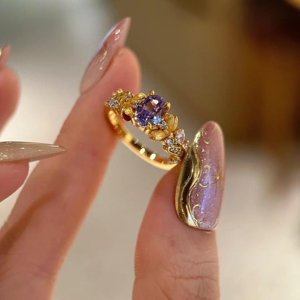 Medieval Brushed Diamond-encrusted Zircon Ring for Women Does Not Fade, Light Luxury and Versatile Open Index Finger Ring Jewelry.