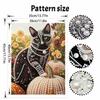 DIY rahmenloses Perlenkunst-Set Schwarze Katze Kürbis Herbstliches Blumenmuster 3D-Perlenmalerei auf Leinwand Entspannendes handgemachtes Bastelset für die Heimdekoration