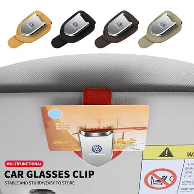 Car Car Sun Visor Glasses Clip Leather Eyeglasses Clip For Volkswagen Sagitar GTI Polo Passat R-Line Jetta Scirocco Tiguan Golf