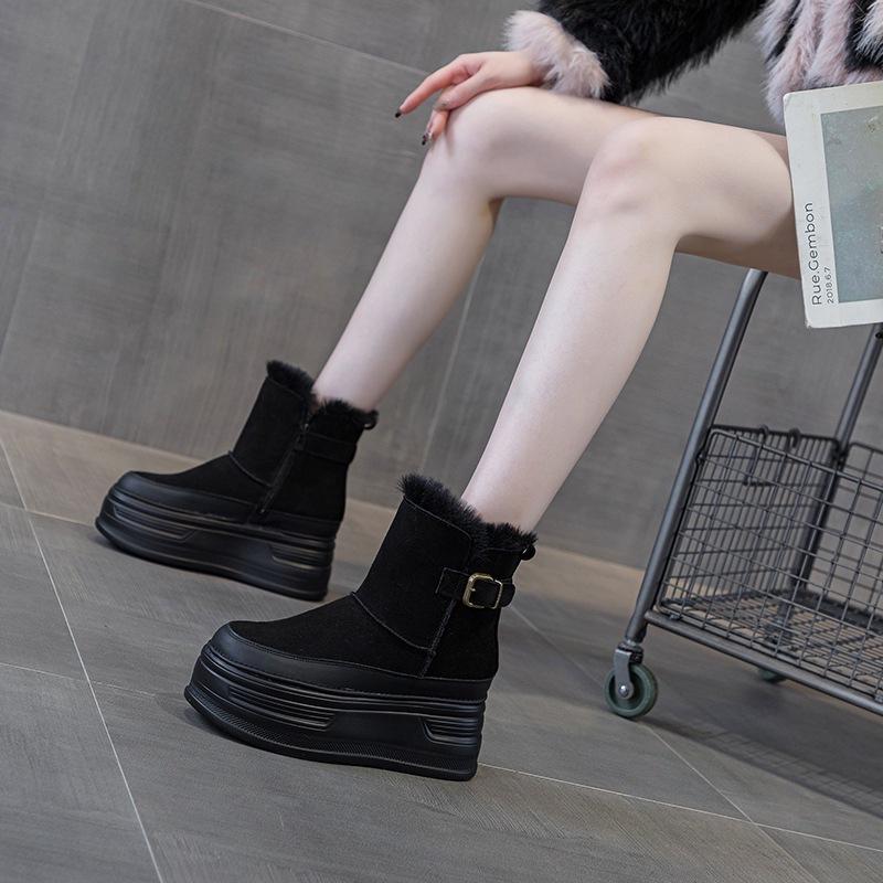 Muffin ice boots with fleece to keep warm and increase height New winter small thick-soled cotton boots