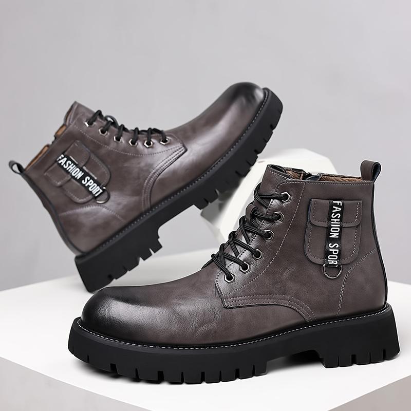 Fashion Handmade Men Winter Plush Snow Casual Boots Leather Walking Shoes Fashion High Top Shoes Men All-match Male Motorcycle Boots