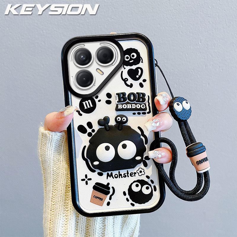 KEYSION Shockproof Case for TECNO Pova 7 Ultra 5G with Lanyard Soft Silicone Cute 3D Cartoon Doll Phone Back Cover for Pova 7 Ultra