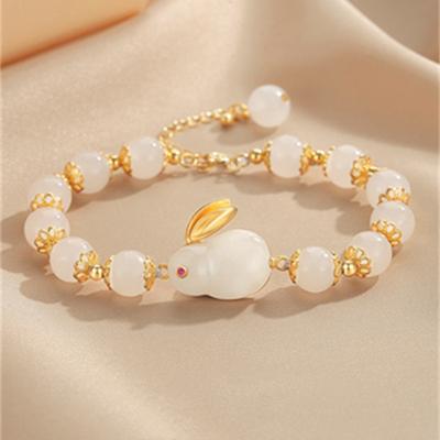 Hetian Jade Bracelet for Women, Fashionable Zodiac Jade Rabbit Bracelet, Hand Jewelry, Holiday Gift