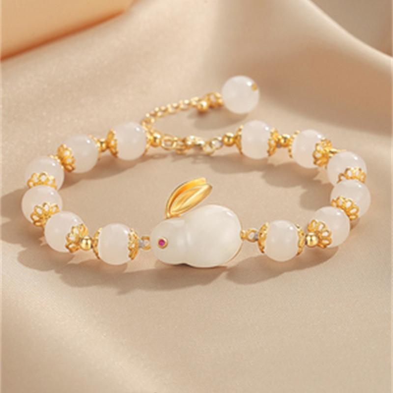 

Hetian Jade Bracelet for Women, Fashionable Zodiac Jade Rabbit Bracelet, Hand Jewelry, Holiday Gift Hetian jade bracelet
