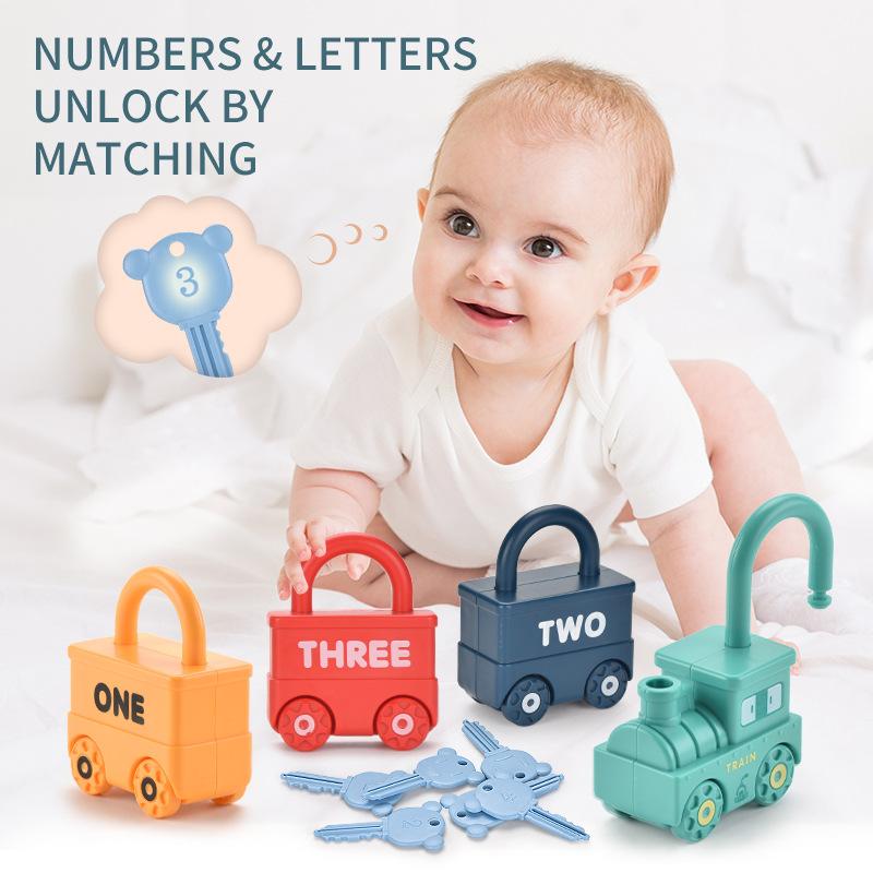 Children's Early Education Fun Unlocking Car Set Mini Numbers and Letters Paired with Puzzle Unlocking Toys School Home Box Gift