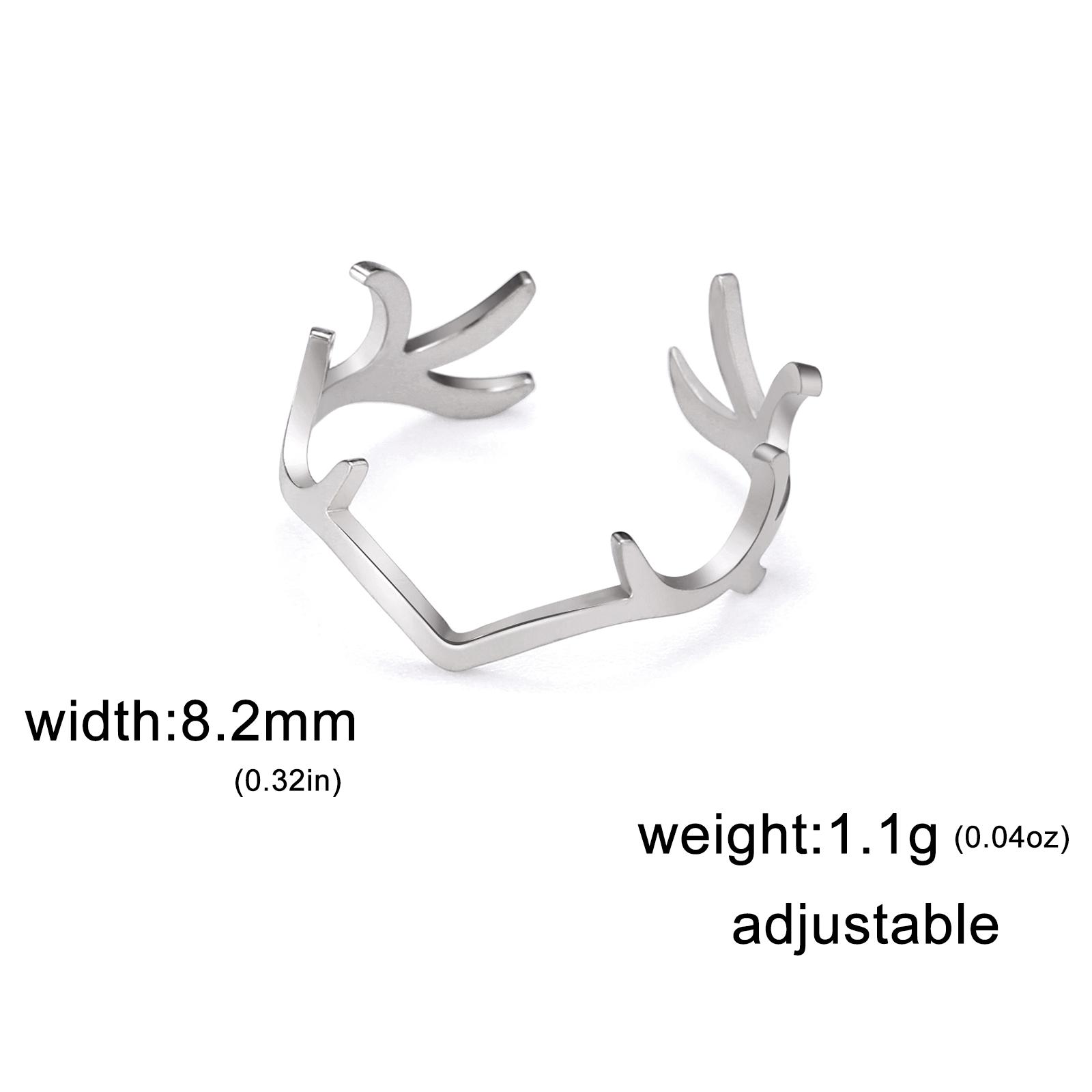 

Teamer Valentine Elk Antlers Ring Stainless Steel Deer Horn Open Ring for Men Women Holiday New Year Jewelry Couple Family Gift