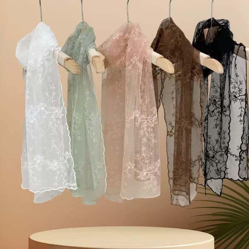 Polyester Embroidered Flower Shawl Silk Long Hijab Scarf Lace Thin Headscarf  Clothing Accessories