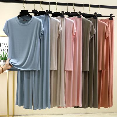 Taglie forti dalla M alla 6XL T-shirt a maniche corte e pantaloni a gamba larga Tinta unita Set pigiama estivo in modal Tuta casual da casa Pigiama casual 2 pezzi