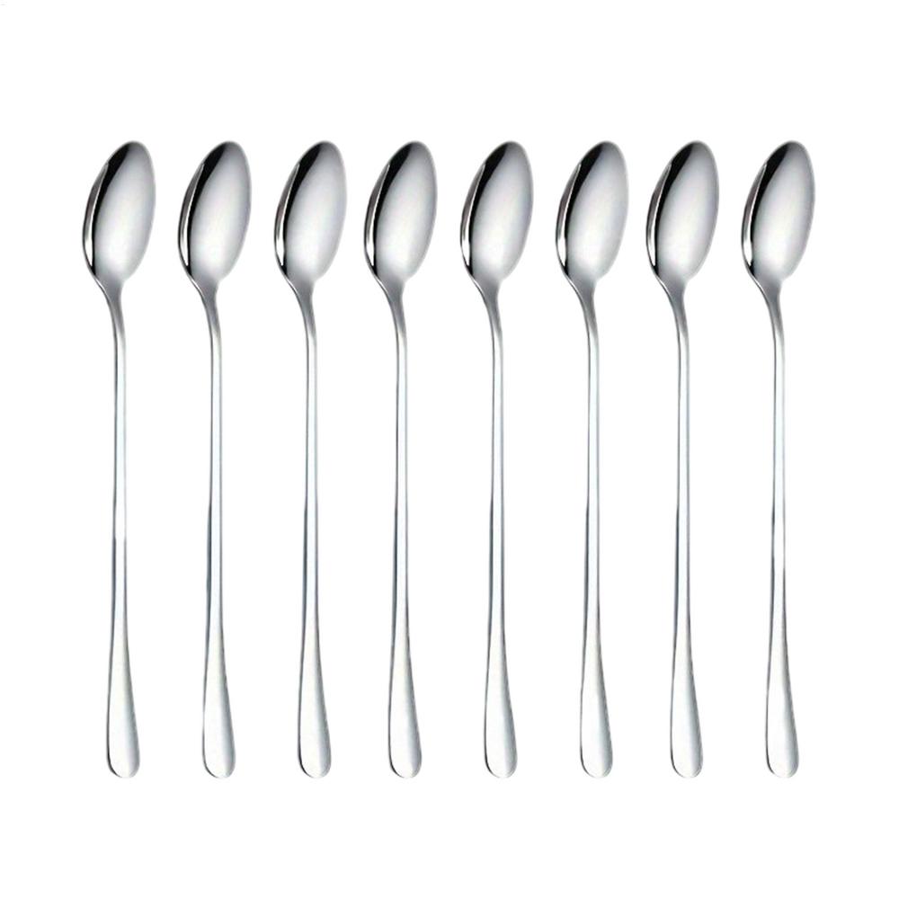 8pcs Stainless Steel Spoon Thicken Home Dinner Public Spoon Long Handle Soup Spoons Round Head Buffet Serving Tableware