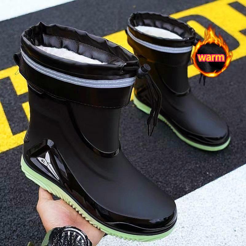 Fashion Short-tube Waterproof Shoes Men's Rain Boots Low-cut Warm Work Rubber Shoes Non-slip Fishing Kitchen Rain Boots Men