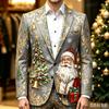 Men's Business Casual Christmas Print Long Sleeve Lapel Jacket No Tie Included