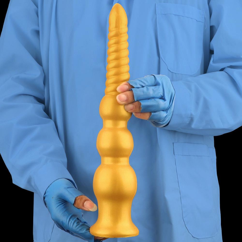 Extra Large Gold Silicone Threaded Vibrator Anal Plug Anal Diverter Dildo Sex Toy Realistic Penis Big Dick