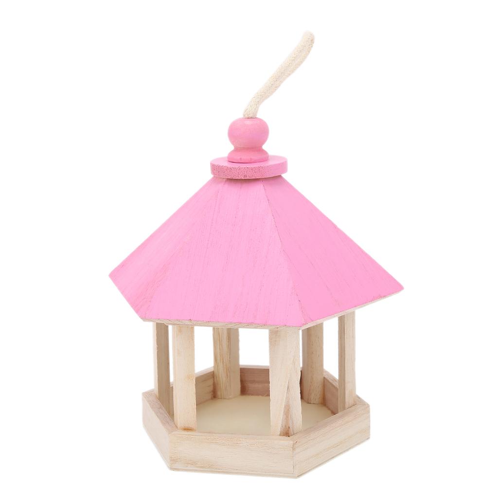 Wooden Bird Feeder Handmaking Outdoor Hanging Parrots Birdhouse Feeder with RoofPink