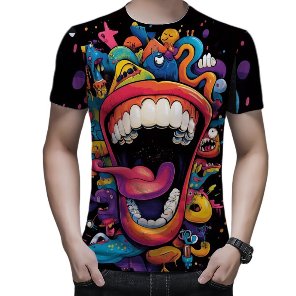 Bizarre Series 3D Digital Printed Men's Fashion Trendy Round Neck Short Sleeved T-shirt