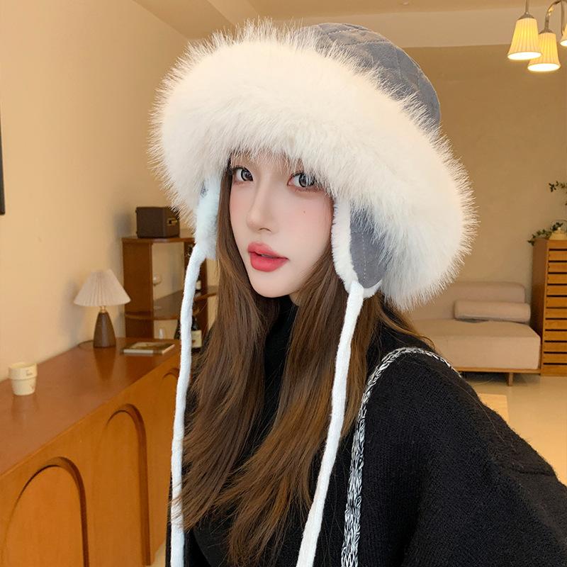 Plush Ear Protection Hat Women's Autumn and Winter Fashion Warm Bucket Hat Thickened Warm Cycling Windproof and Cold Hat