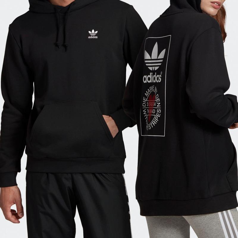 adidas Oryginalna bluza z kapturem z serii walentynkowej z logo z nadrukiem na plecach Męskie topy czarne GK7164