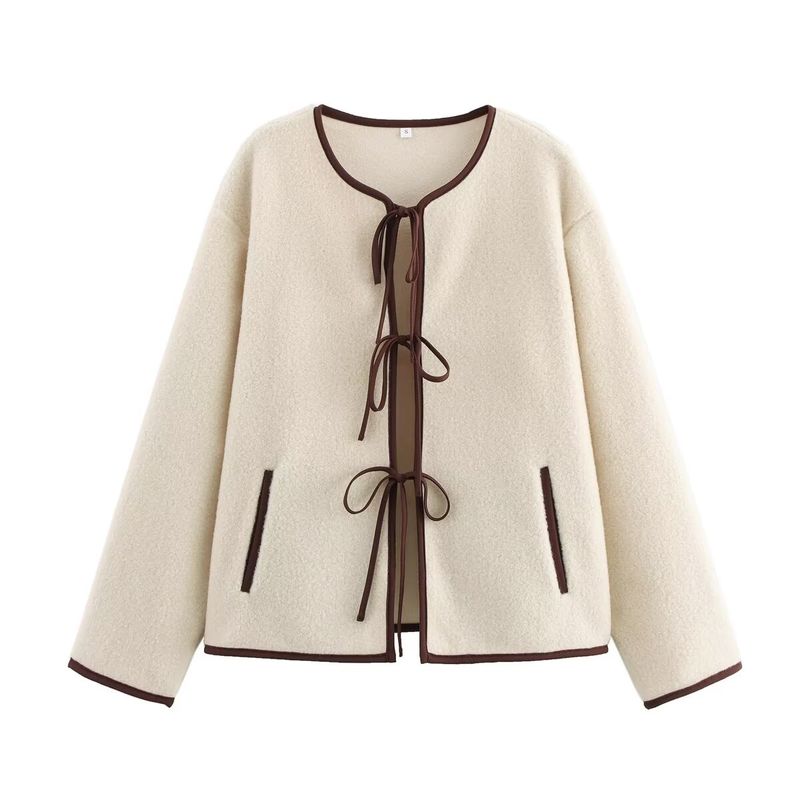 Kaslead New Women clothes Western Style Fashion Simple and Versatile Trim Lace-up Thin Velvet Outerwear