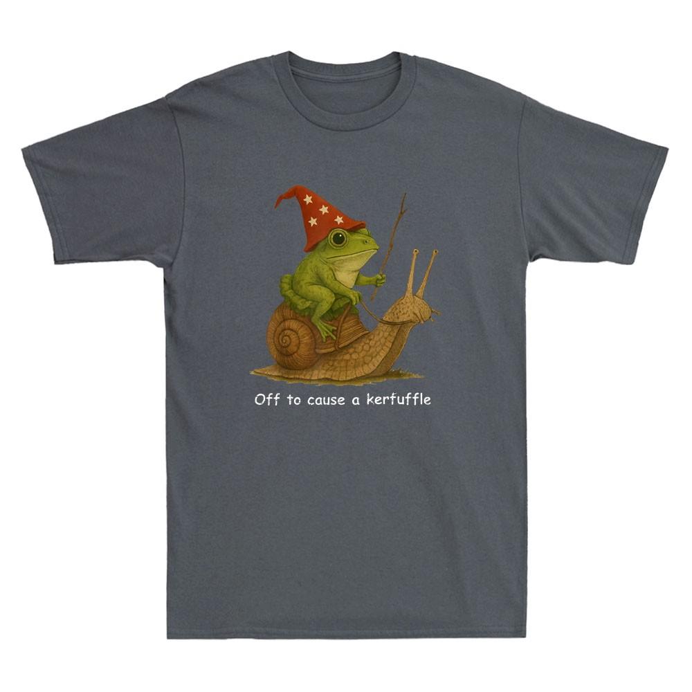 Off To Cause A Kerfuffle Funny Whimsical Frog Wizard Meme Vintage Unisexs Tshirt