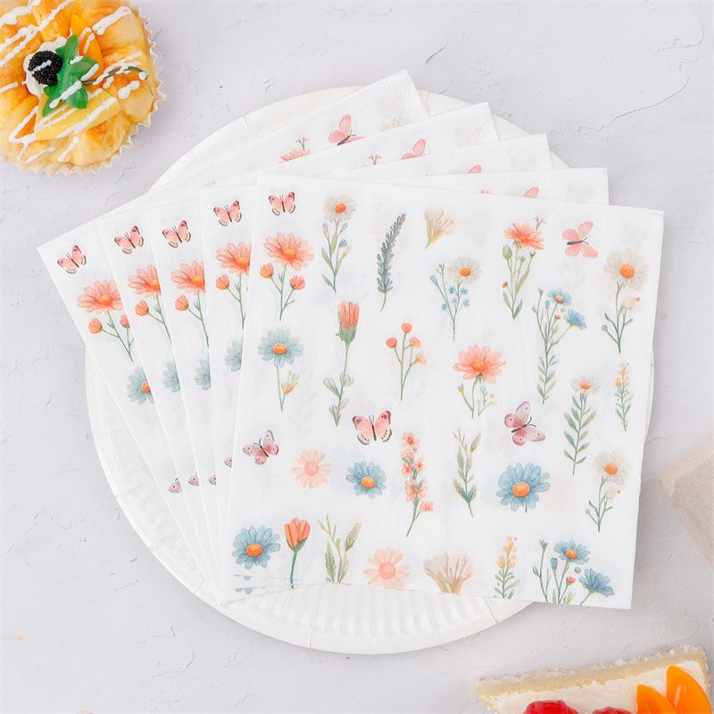 20pcs/Pac 33*33cm 2-Ply Disposable Party Napkin Floral Pattern