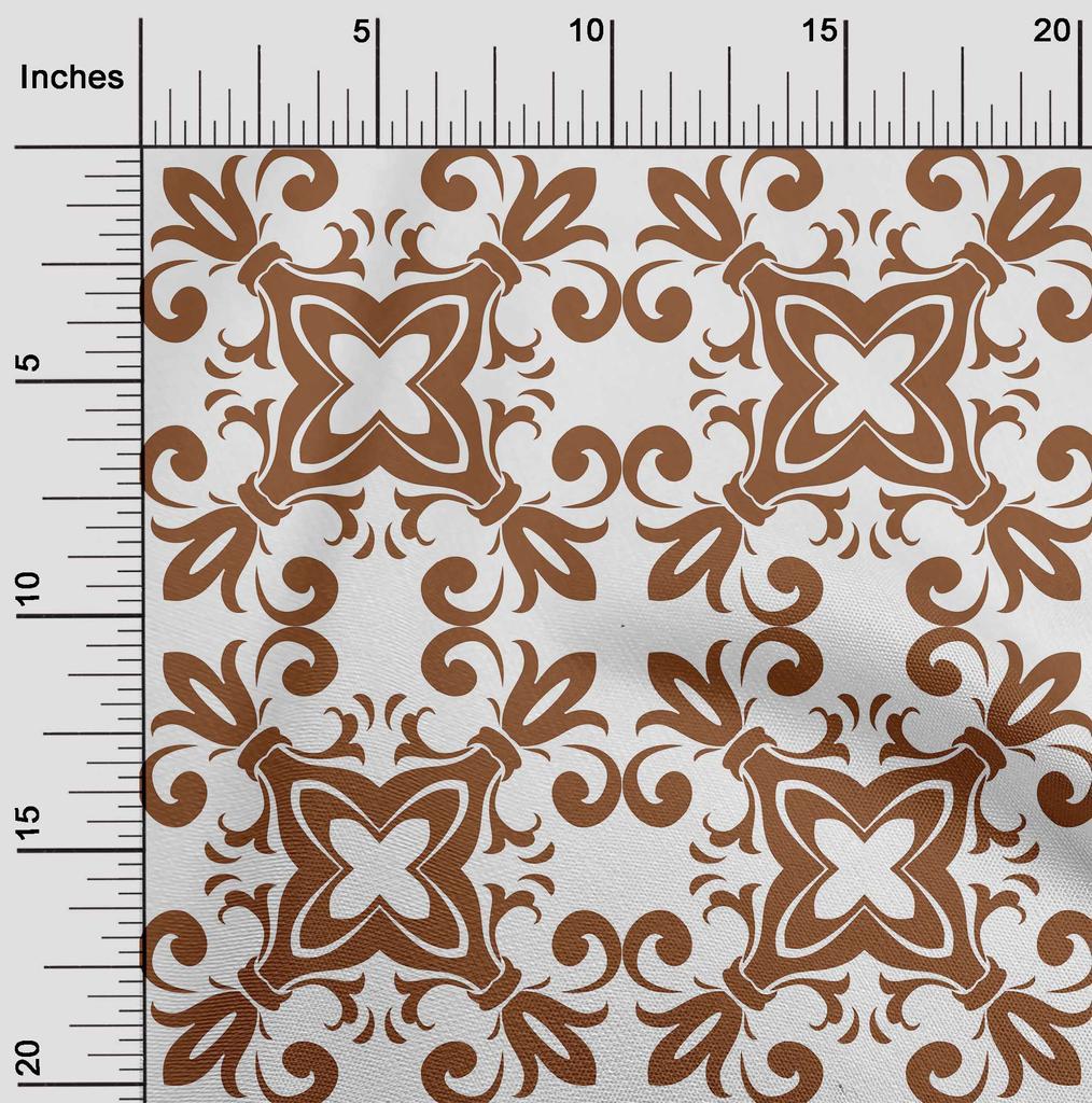 oneOone Cotton Poplin Brown Fabric Asian Block Floral Dress Material Fabric Print Fabric By The Yard 42 Inch