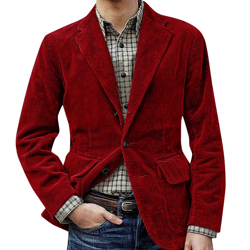 Men's Solid Color Corduroy Warm Pocket Suit Jacket Cardigan Men's Casual Suit