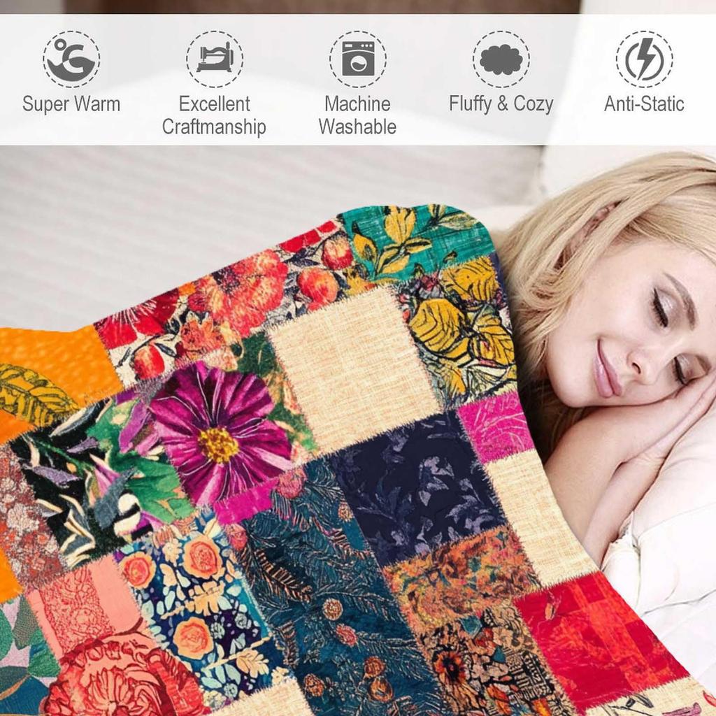 Imitation patchwork flower printing lightweight flannel blanket color 130*150cm