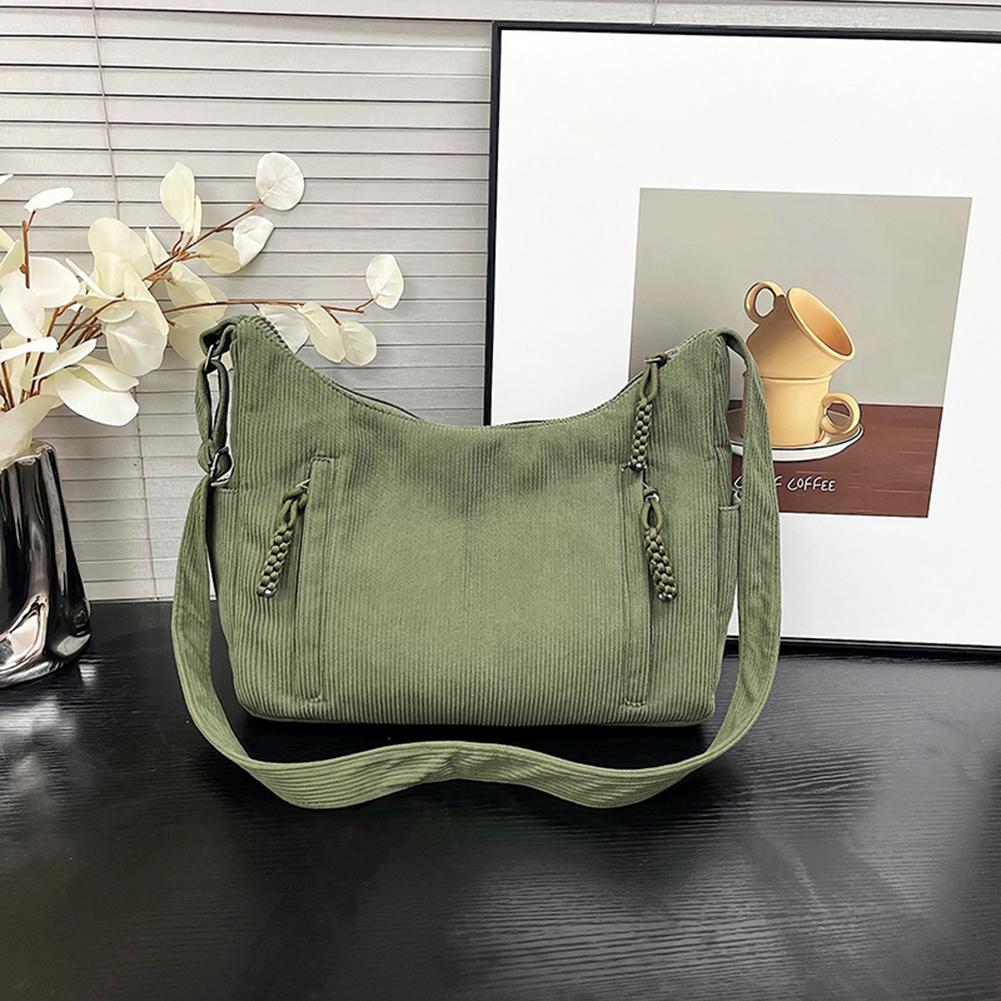 Women Corduroy Large Capacity Stylish Crossbody Bag Adjustable Strap Tote Handbag Trendy Satchel Bag Outdoor Travel Bag
