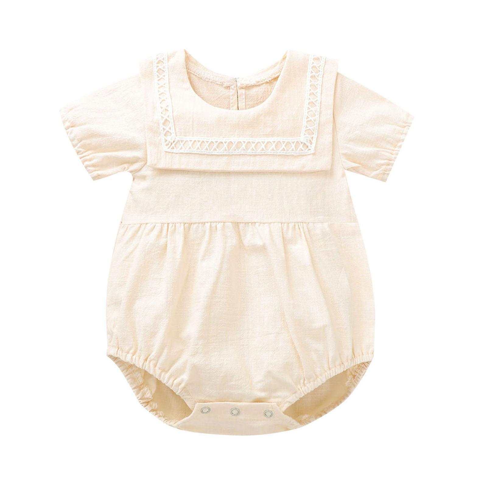 

(SU)Однотонный льняной комбинезон с короткими рукавами для новорожденных девочек, боди, наряды 70 бежевый