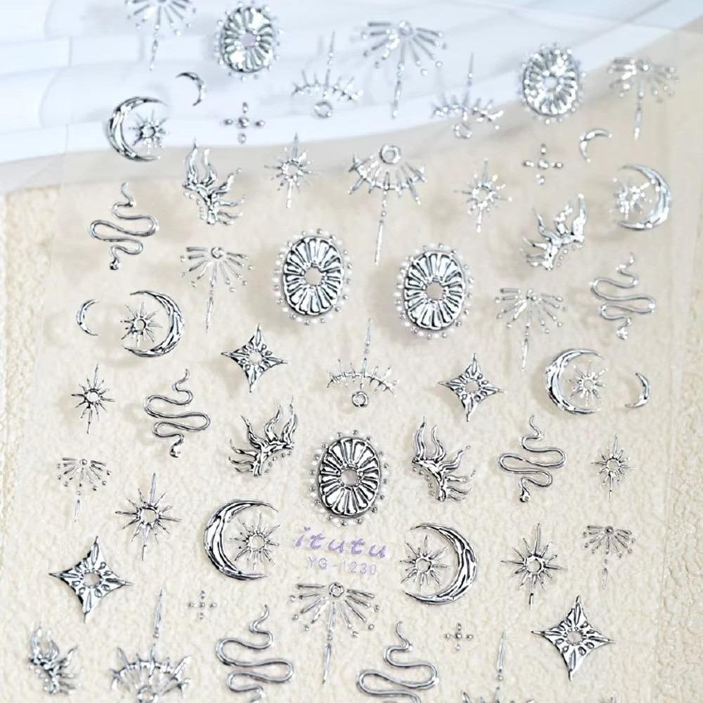 Bronzing Stars Moon Totem Nail Stickers 5D Self-Adhesive Nail Decoation Decals DIY Nail Supplies