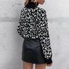 Women's Turtleneck Leopard Print Knit Sweater Long Sleeve Slim-Fit Casual Black&White Pullover