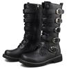 Winter Men's Leather Motorcycle Boots Punk Chain Mid-calf Platform Gothic Combat Boots for Men Biker Boots Men