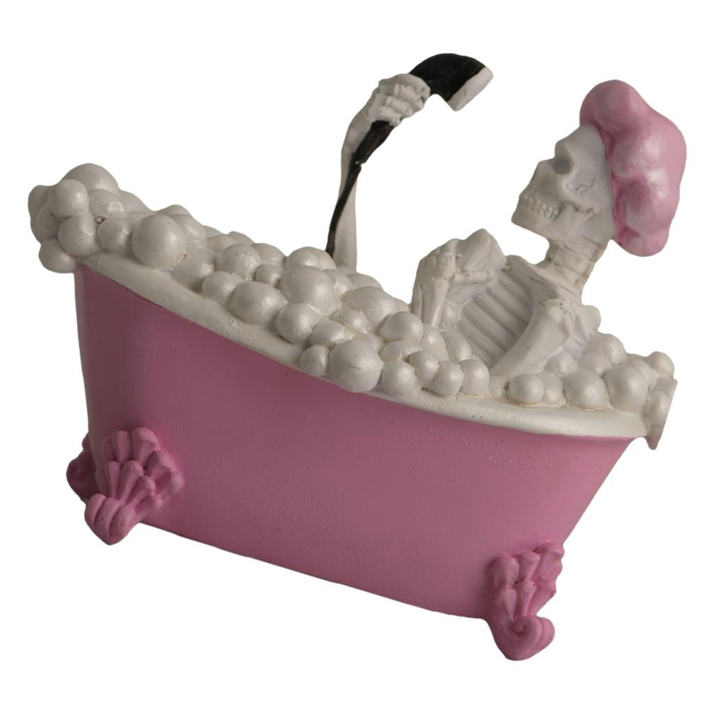 Artistic Resins Female Skeleton in Bathtub Statue Gothic Home Decors Bathing Skull Sculpture Figurine Desktop Ornament