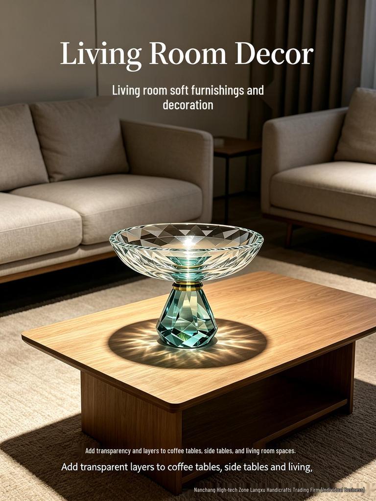 Luxurious K9 Crystal Glass Fruit Bowl - Tall Round Plate for Snacks & Desserts