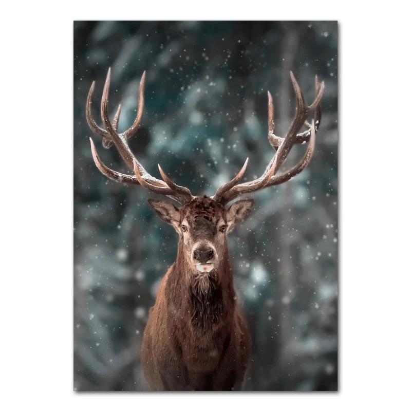 

Snowing Landscape Forest Deer Nordic Poster, Animal Poster, Lake Boat, Christmas Leaves, Snow Mountain Prints, Nature Picture De 21x30cm No Framed