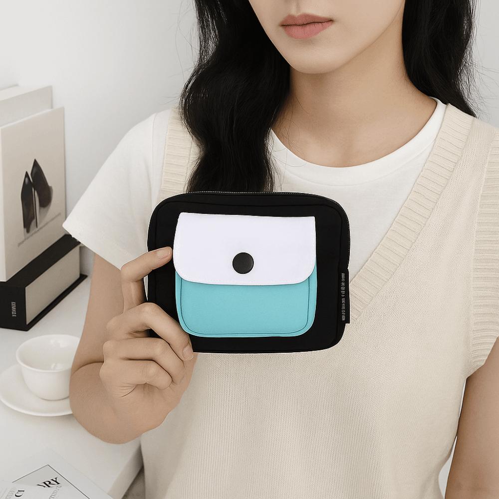 Contrast Color Canvas Coin Purse Multifuctional Mini Storage Bag Portable Earphone Bag Students