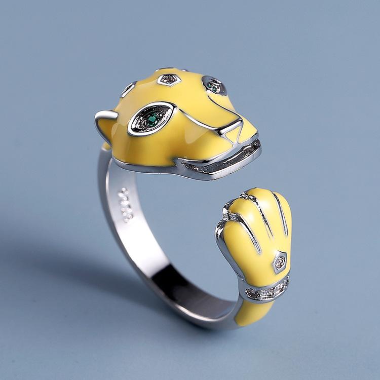 Cute Animal Shape Enamel Leopard Ring Niche Personality Adjustable Ring