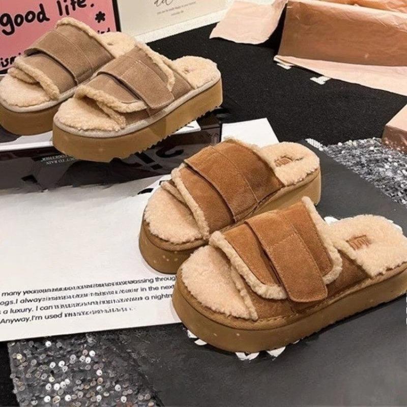 Fashion Platform Heightened Fur Slippers for Women's Outward Wear 2025 Autumn and Winter New Casual Shoes