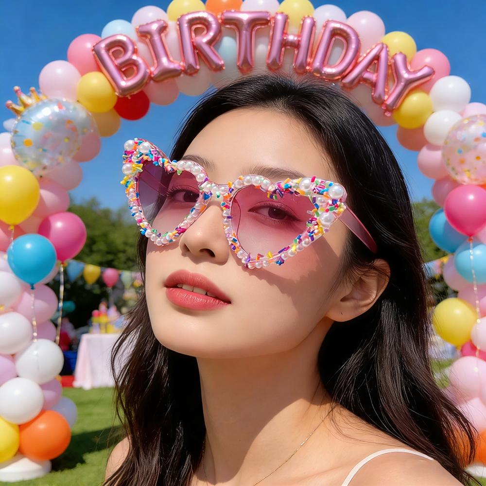 Attractive Glasses Women's Heart Shaped Sunglasses Girls Luxury Pearl Beaded Sun Glasses Colorful Candy Color Y2k Party Eyewear Outdoor Uv400 Shades