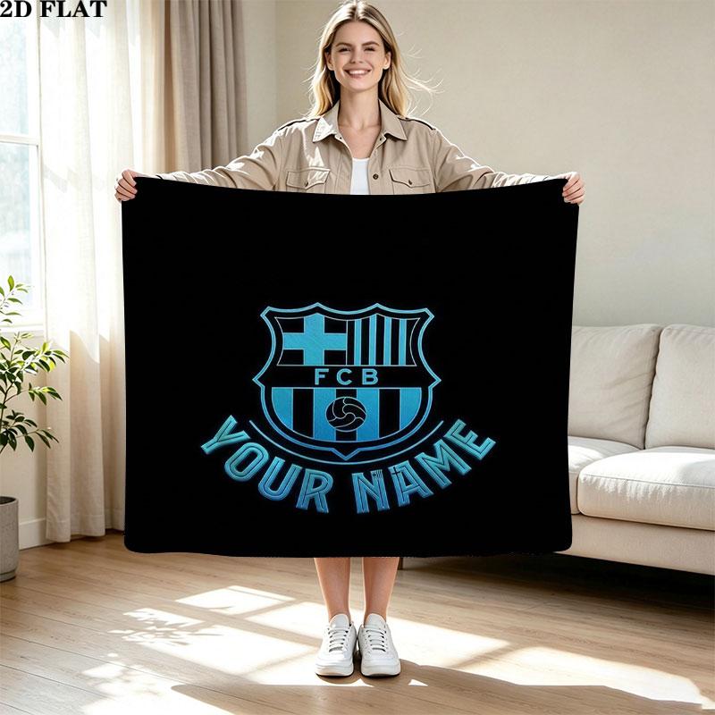 1PC FC Barcelona Custom Name Patterned Flannel Blanket Suitable For All Seasons for Home Decor Warmth and Comfort Gifts Holiday Present