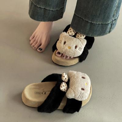 Fashion Versatile Retro Cartoon Kitten Bag Head Slippers Women's 2025 Autumn and Winter New Home Kt Cat Cotton Mop
