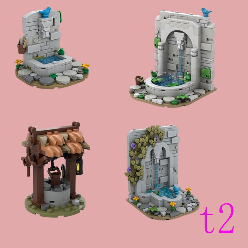 Interesting Toys Unisex Spot Small Particle Assembly Building Blocks Moc-186615 132385 Medieval Well Small Fountain Shi Educational Toy Assembly Model G