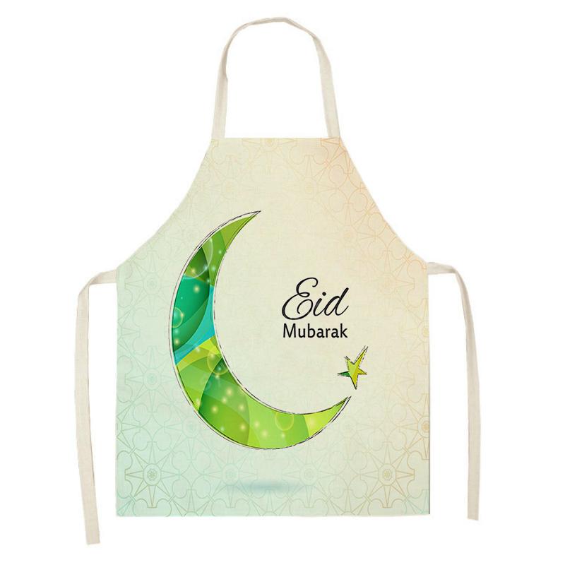 Cooking Baking Apron Muslim Eid Mubarak Printed Kitchen Apron Women's Ramadan Festival Gift Home Star Crescent Bib Decoration