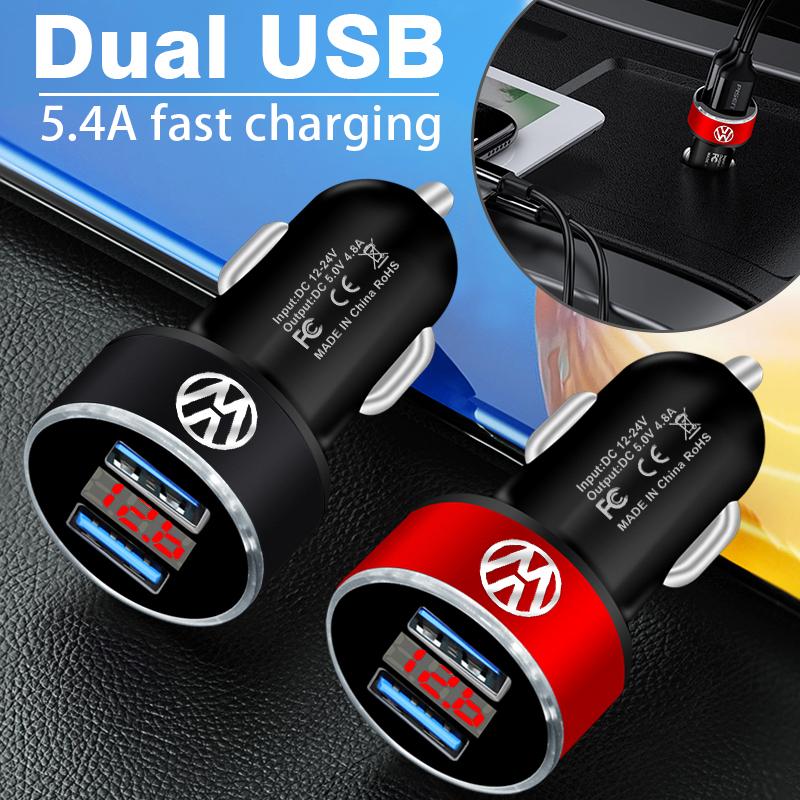 Car Charger 2 USB Ports Fast Charging Digital Display Car Accessories For Volkswagen Touran Golf-4 5 6 7 Passat Polo MK4 Bora Altea Alhambra