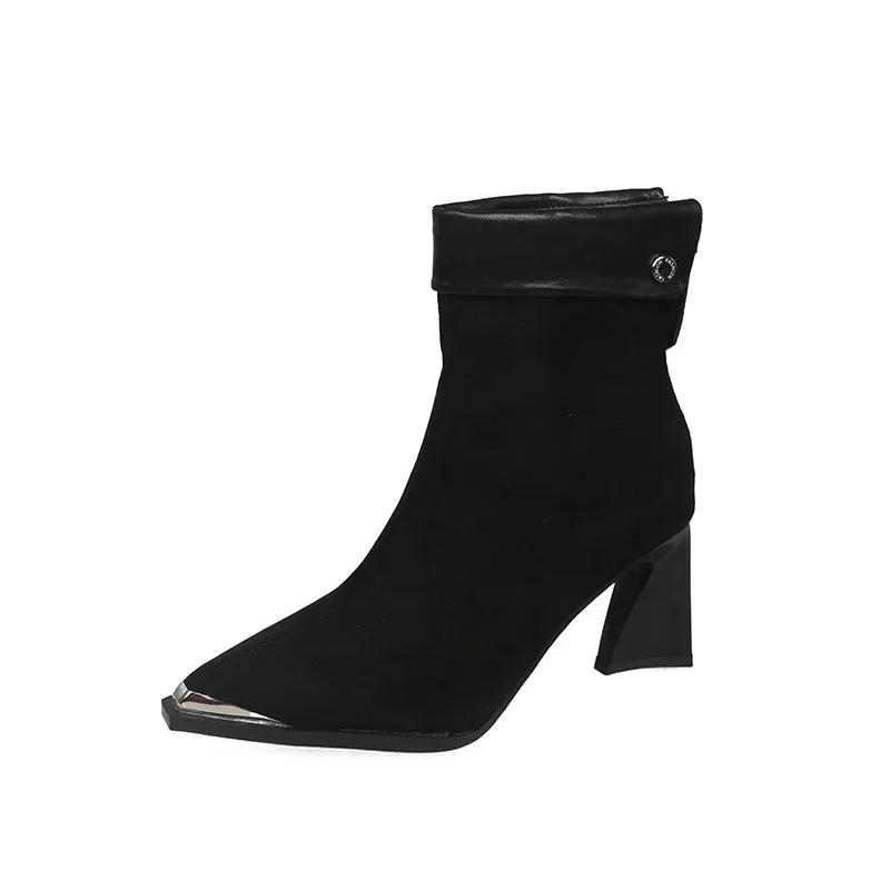 

2024 Winter Retro Leopard Pattern Women s Fashion Metal Pointed Simple Temperament Short Boots 40 чёрный