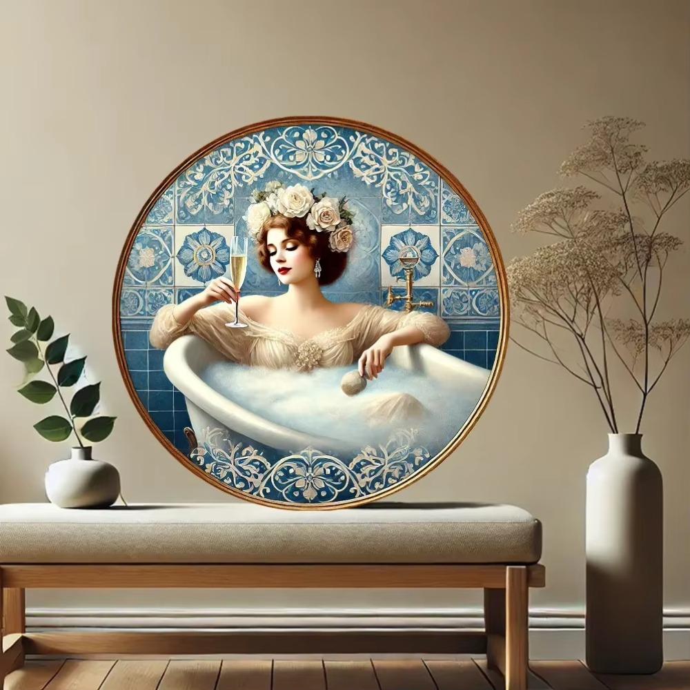 Vintage Tin Sign Elegant Lady Bath Champagne Metal Wall Art Home Bar Decor