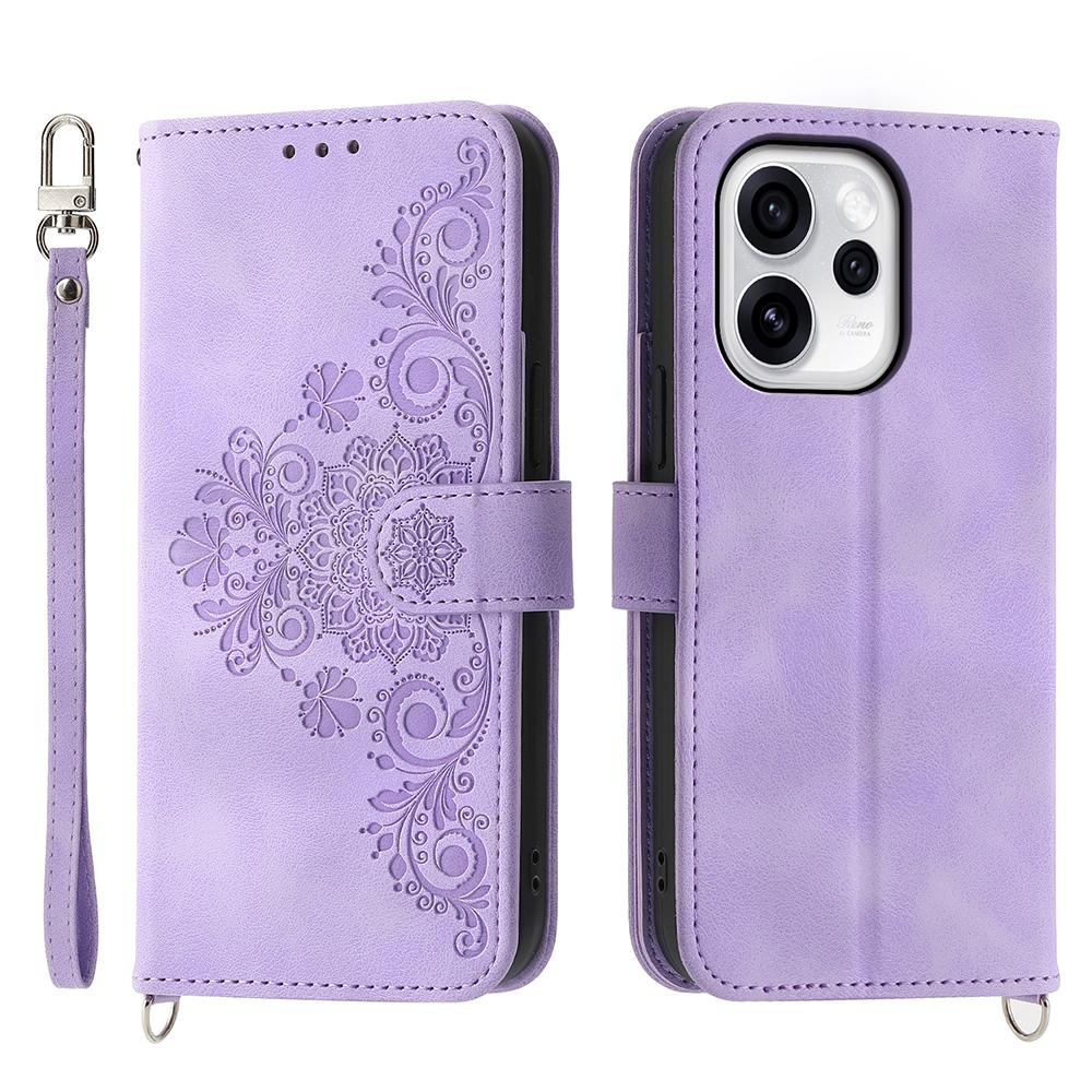 For Oppo Reno15 Pro 5G (Global)/Reno15 5G (China) Case Flower Pattern PU Leather Wallet Phone Cover with Strap