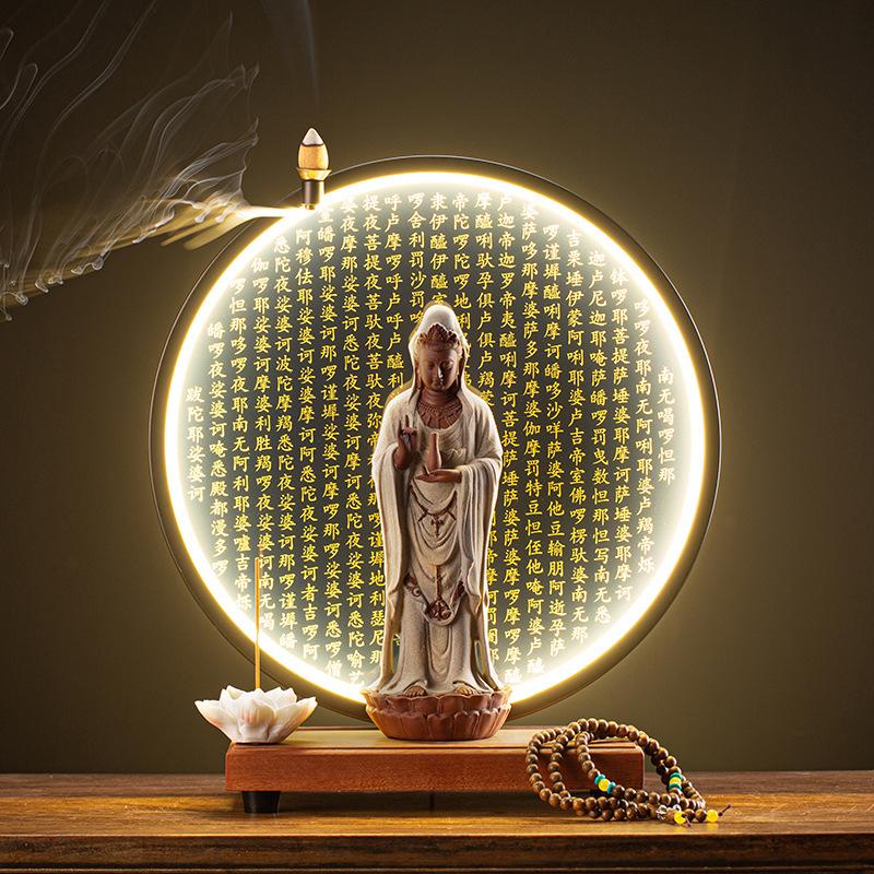 Guanyin Bodhisattva Buddha Statues Ceramic Statues Lamp Circle For Living Room Incense Porch Home Decor Custom Feng Shui Statue